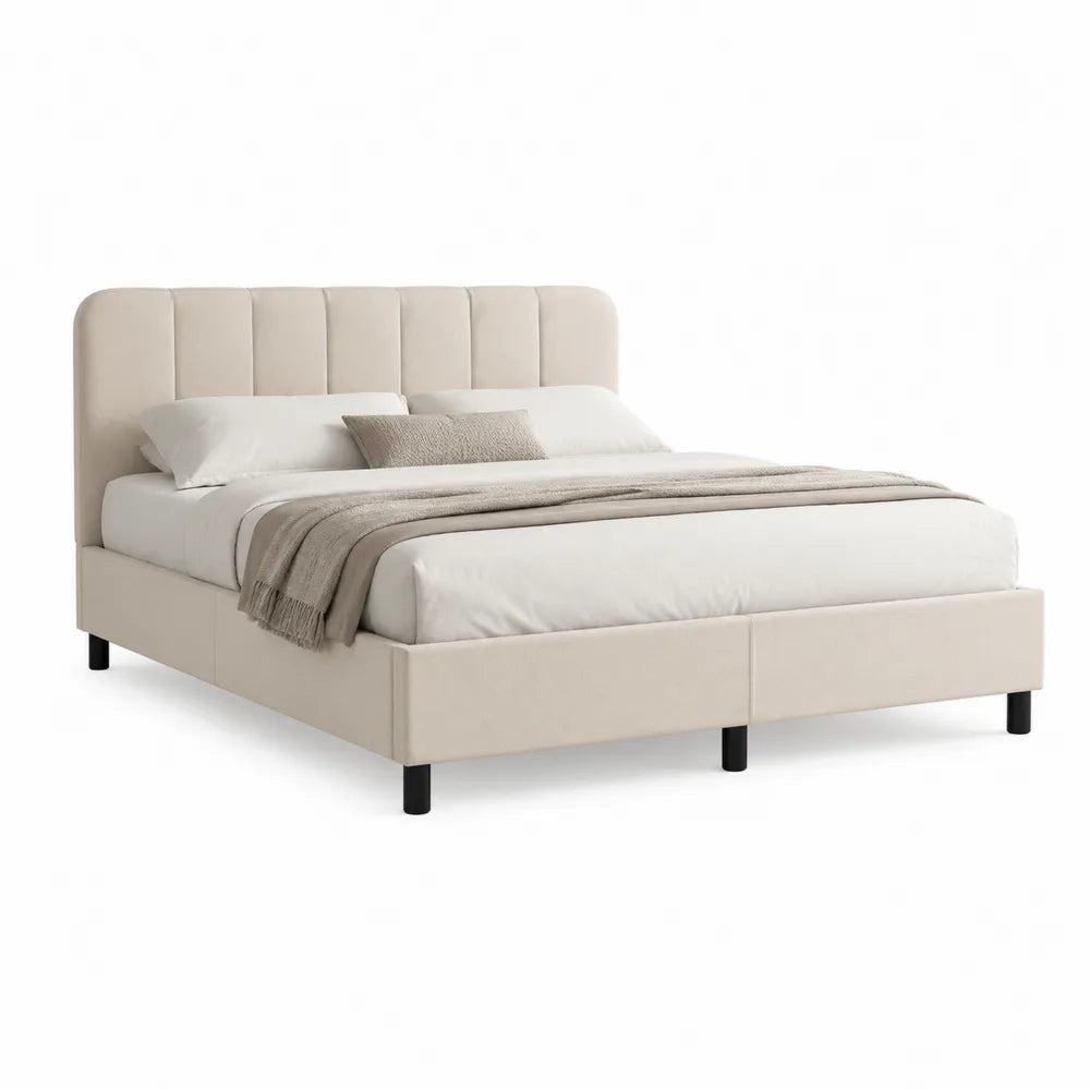 Polsterbett Doppelbett Stoffbezug Polyester Beige 160 x 200 cm