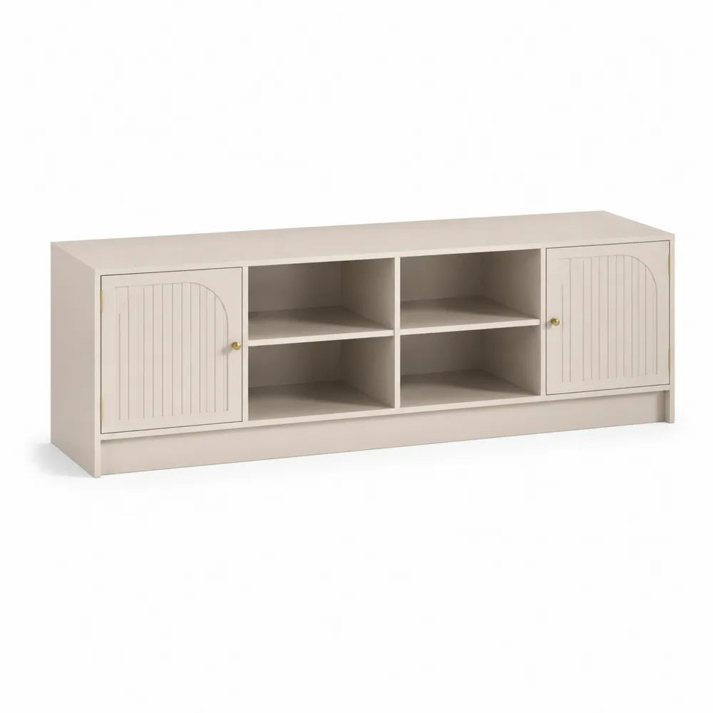 TV Lowboard 200 x 40 x 45 cm MDF mit Türen offenen Fächern Beige