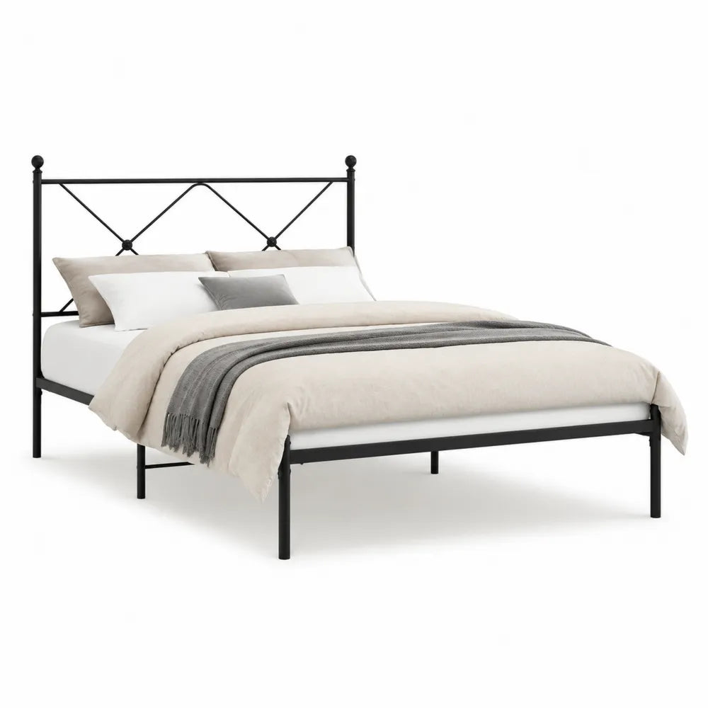 Metallbett Doppelbett Stahlrahmen Schwarz mit Kopfteil und Fußteil 160 x 200 cm