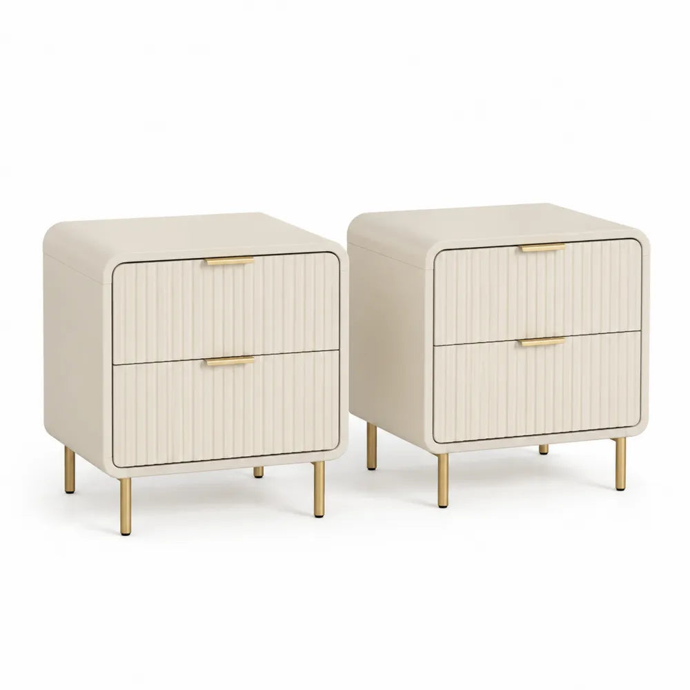 Nachttisch 2er Set 50x40x55 cm MDF Beige mit 2 Schubladen Stahlbeinen