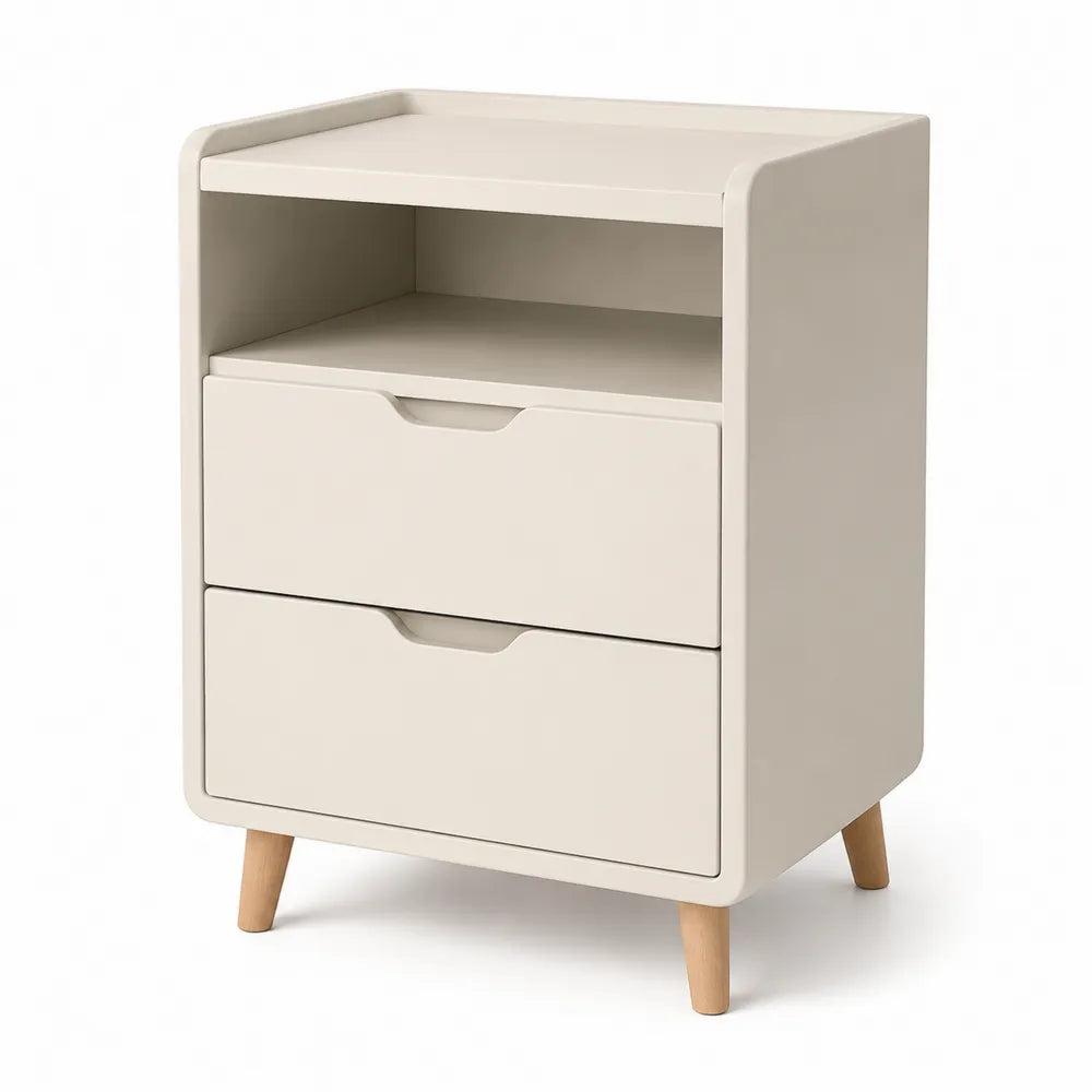 Nachttisch 60x40x70 cm MDF Beige mit 2 Schubladen Holzfüßen rechteckig