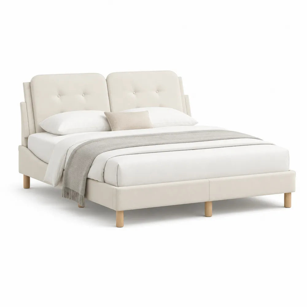 Polsterbett Doppelbett Bettgestell Polyesterbezug Beige 180 x 200 cm