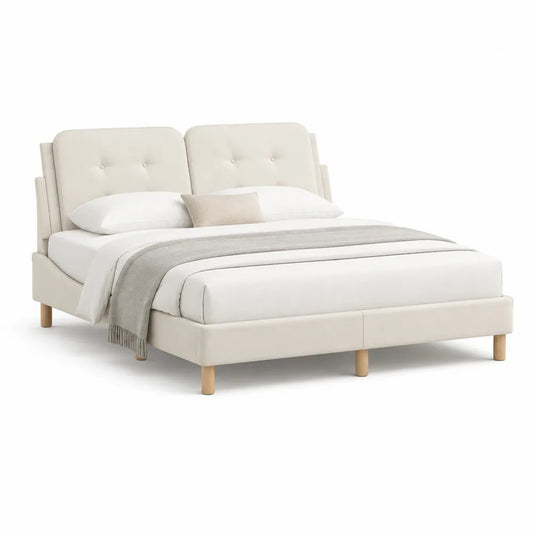 Polsterbett Doppelbett Bettgestell Polyesterbezug Beige 180 x 200 cm