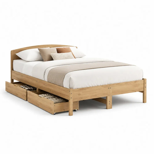 Doppelbett mit Schubladen Bettgestell Holzwerkstoff Eichefarben Stauraumbett 180 x 200 cm
