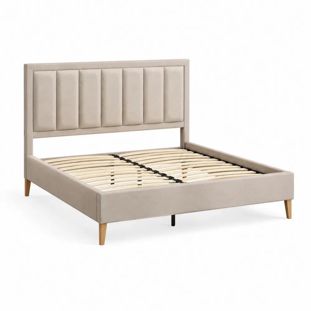 Doppelbett Polsterbett Stoffbezug Beige mit Kopfteil 180 x 200 cm