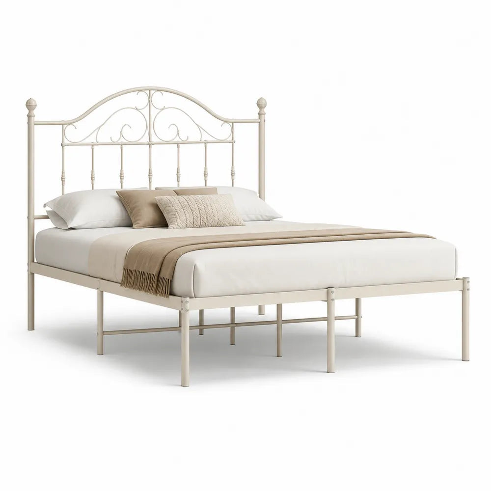 Metallbett Doppelbett Stahlgestell Weiß mit Kopfteil 160 x 200 cm