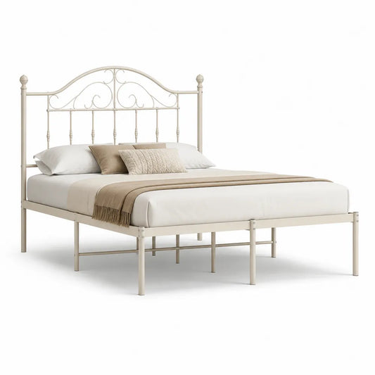 Metallbett Doppelbett Stahlgestell Weiß mit Kopfteil 160 x 200 cm