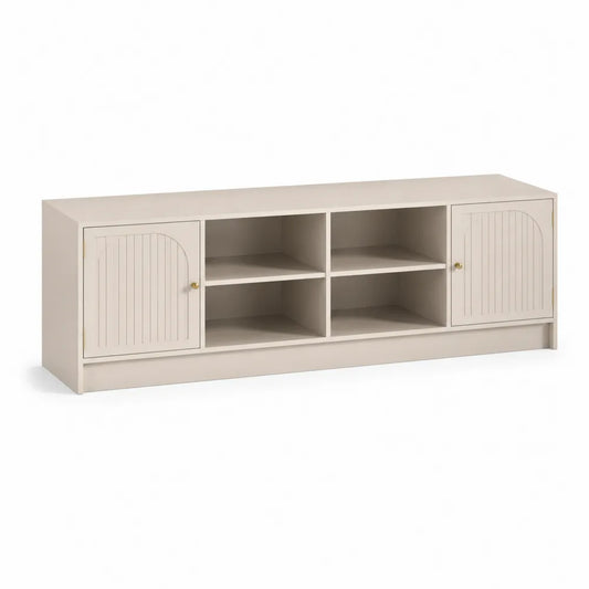 TV Lowboard 200 x 40 x 45 cm MDF mit Türen offenen Fächern Beige