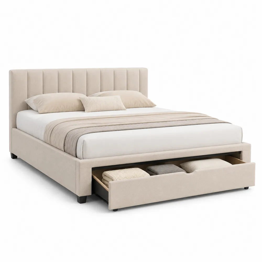 Stauraumbett Polsterbett mit Schublade Polyesterbezug Beige 160 x 200 cm