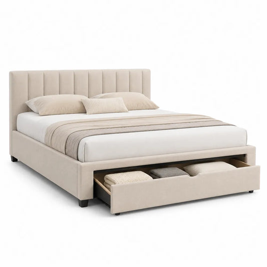 Stauraumbett Polsterbett mit Schublade Polyesterbezug Beige 160 x 200 cm