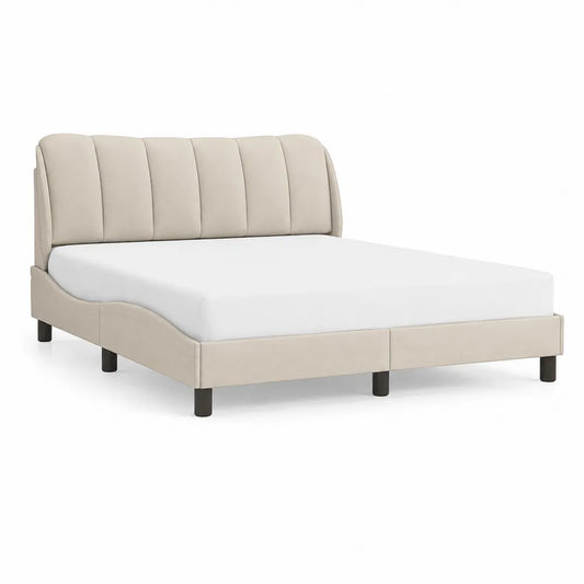 Polsterbett Doppelbett Stoffbezug Beige mit Kopfteil 160 x 200 cm