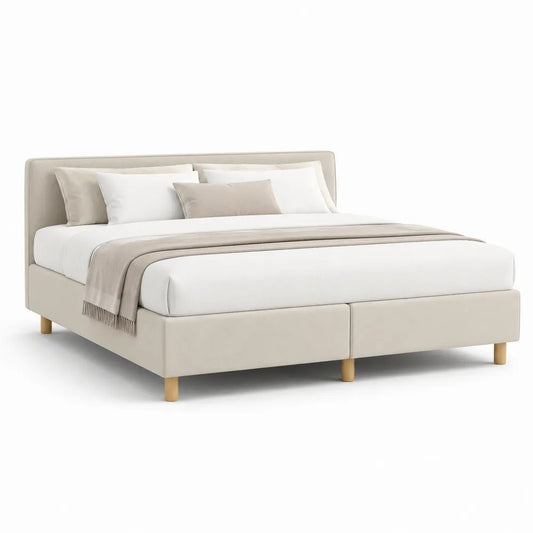 Polsterbett Doppelbett Stoffbezug Polyester Beige 160 x 200 cm