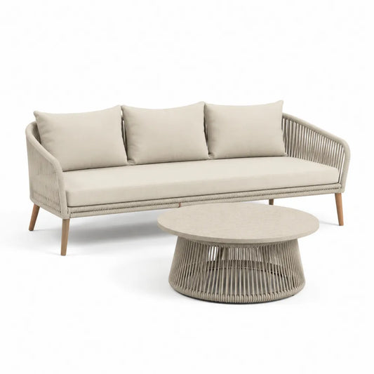 Gartensofa Lounge Set 3 Sitzer Sofa mit Tisch Aluminium Beige 220 x 85 x 75 cm