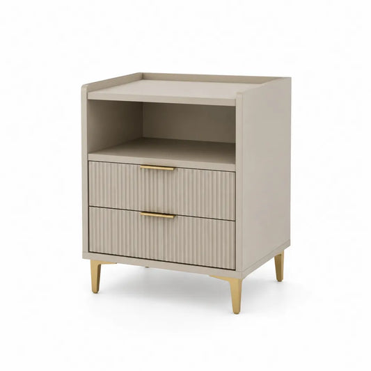 Nachttisch 60x40x65 cm MDF Beige mit 2 Schubladen Stahlbeinen rechteckig