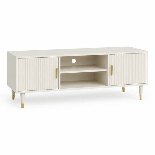 TV Lowboard 180 x 40 x 55 cm MDF Beige mit geriffeltem Frontdesign Türen und offenem Fach