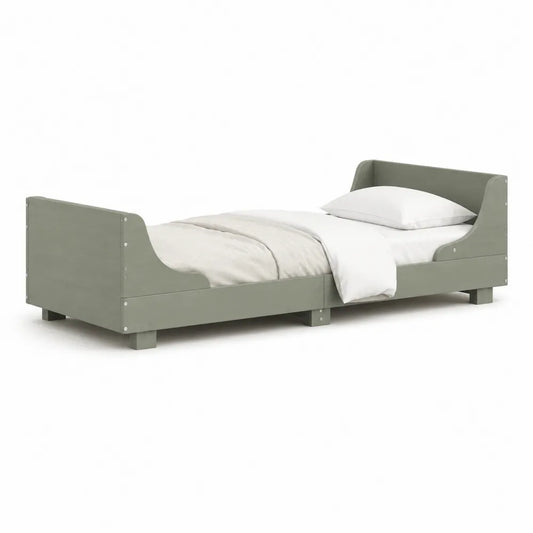 Einzelbett MDF Holzwerkstoff Salbeigrün mit Kopfteil und Fußteil 90 x 200 cm