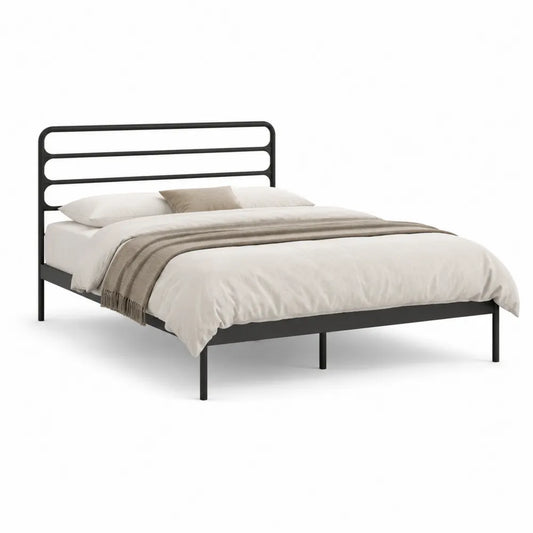 Metallbett Doppelbett Stahlrahmen Schwarz mit Kopfteil 160 x 200 cm