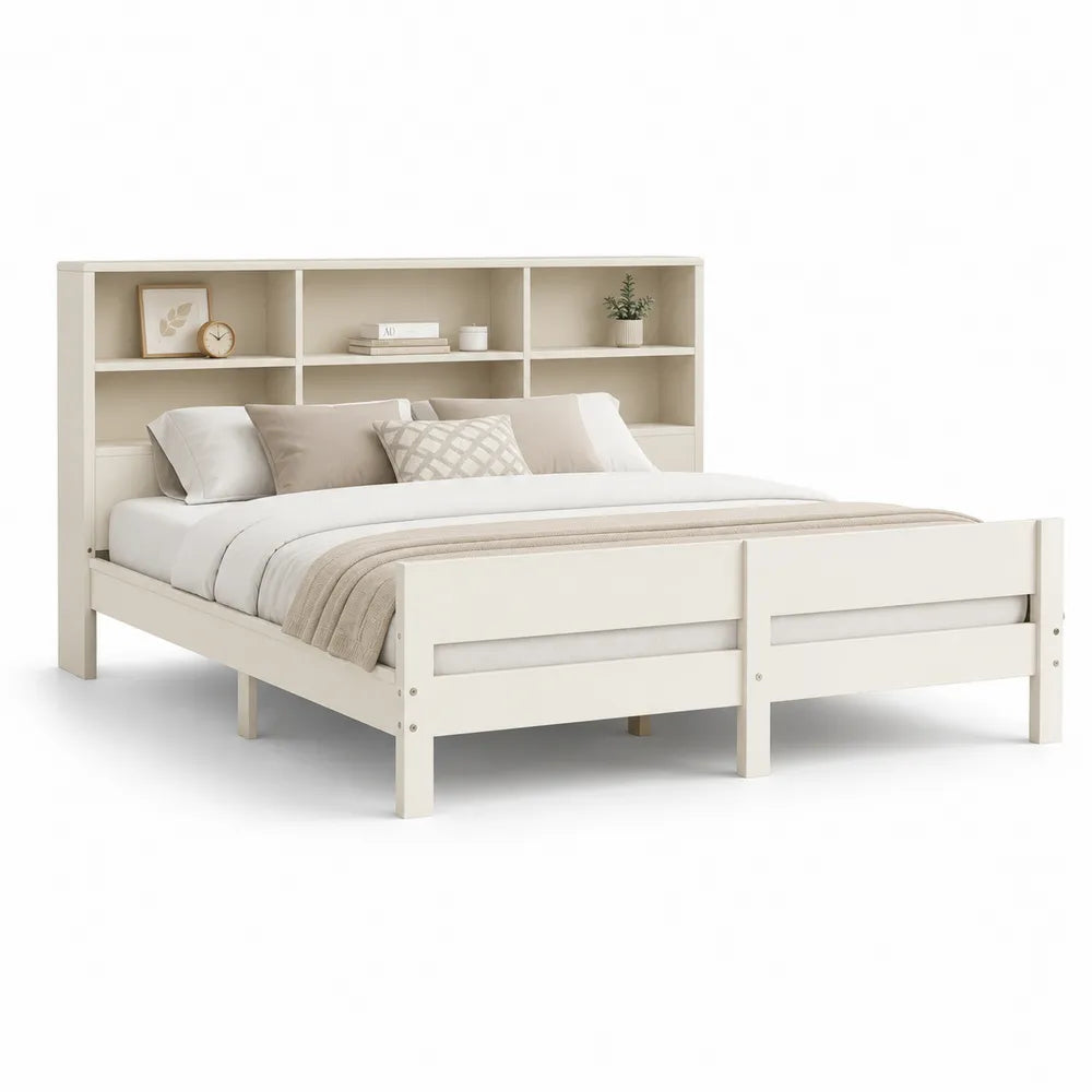 Doppelbett Holzwerkstoff Kopfteilregal Weiß 160 x 200 cm
