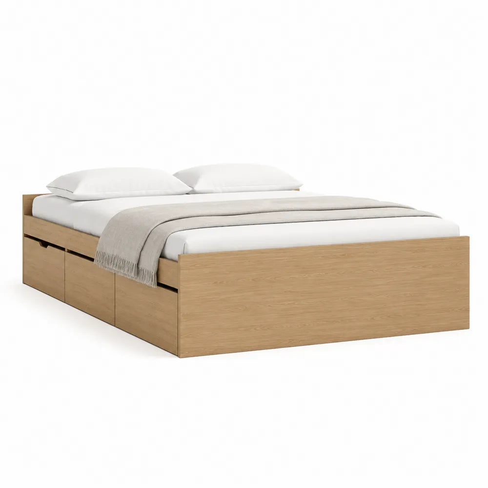 Stauraumbett Doppelbett mit Schubladen MDF Holzwerkstoff Eichefarben 160 x 200 cm