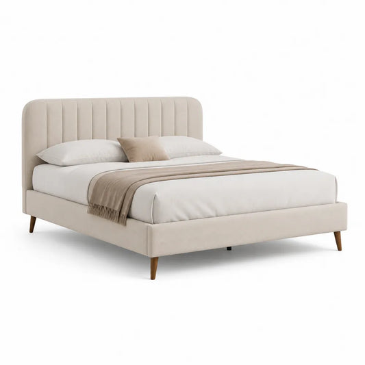 Polsterbett Doppelbett Stoffbezug Beige 160 x 200 cm
