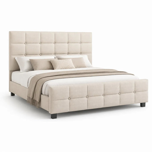 Polsterbett Doppelbett Stoffbezug Beige 160 x 200 cm