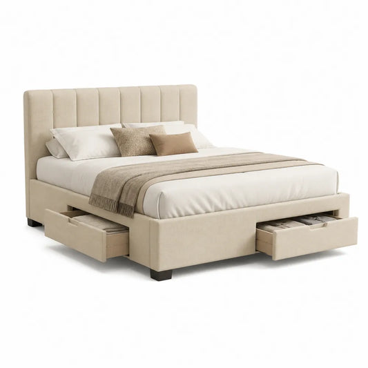 Stauraumbett Polsterbett mit 4 Schubladen Stoffbezug Beige Doppelbett 160 x 200 cm