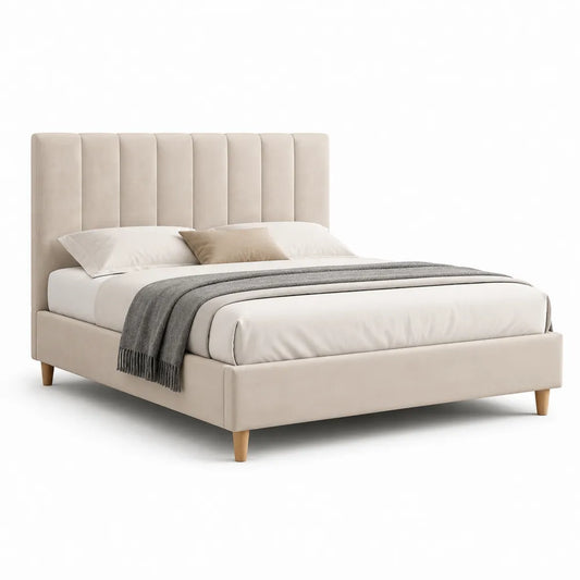 Polsterbett Doppelbett Stoffbezug Beige mit Kopfteil 160 x 200 cm