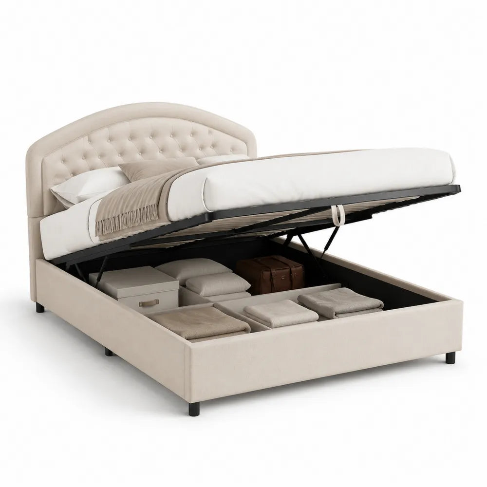 Stauraumbett Polsterbett Doppelbett Hebemechanismus Polyesterbezug Beige 180 x 200 cm