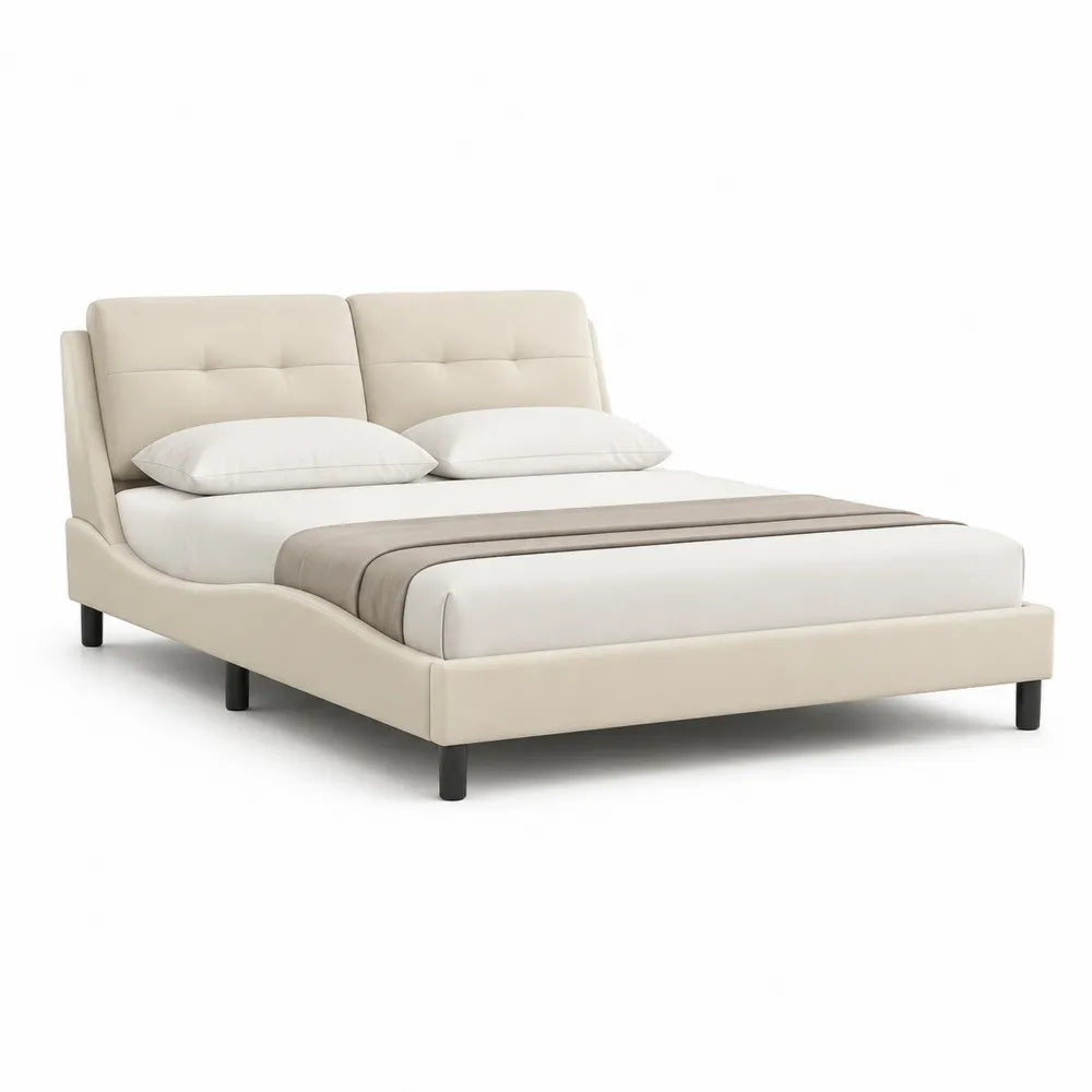 Polsterbett Doppelbett Polyesterbezug Beige mit Kopfteil MDF Rahmen 160 x 200 cm
