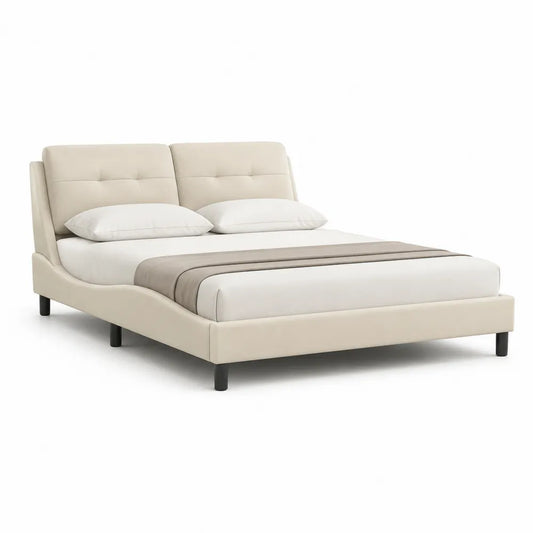Polsterbett Doppelbett Polyesterbezug Beige mit Kopfteil MDF Rahmen 160 x 200 cm