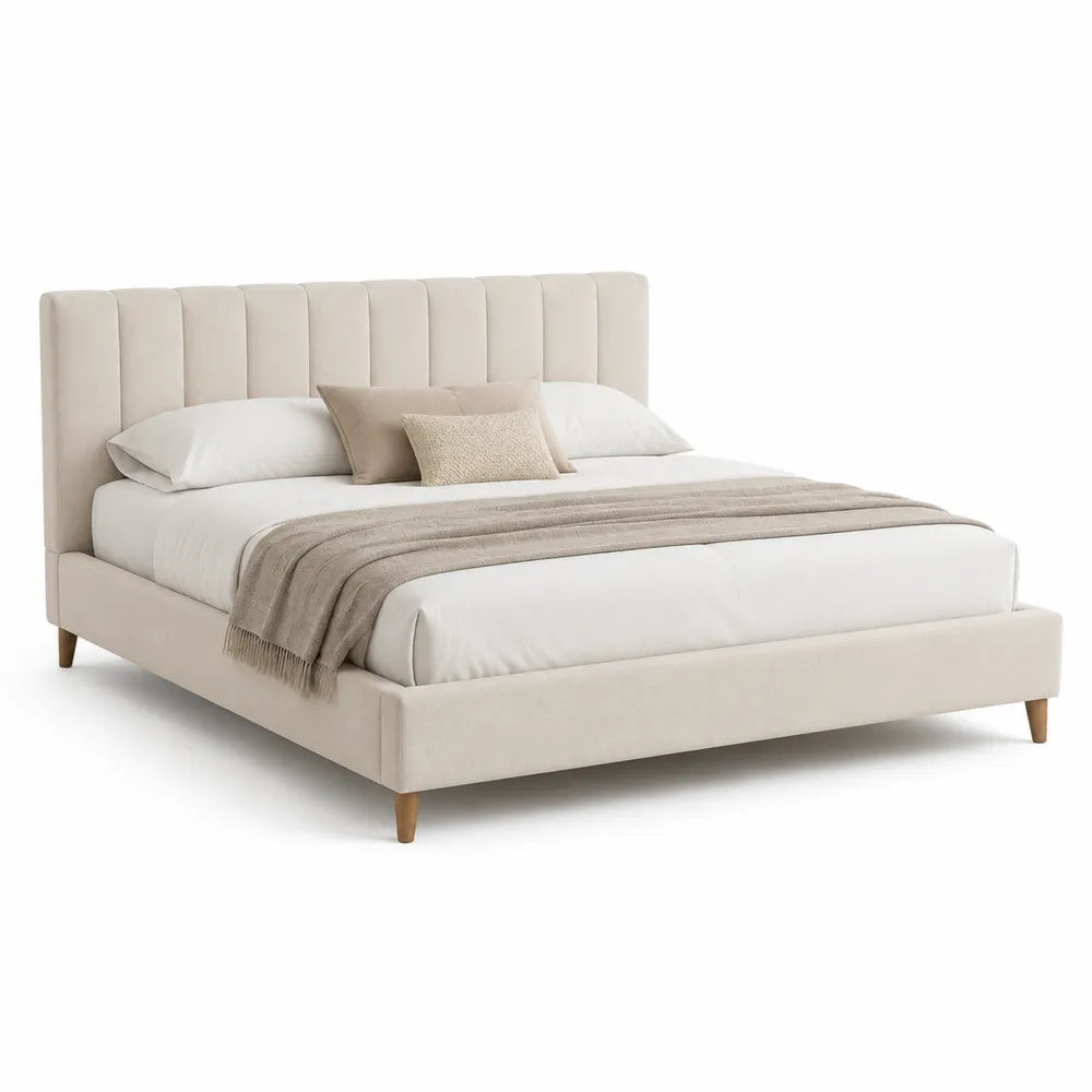 Polsterbett Doppelbett Polyesterbezug Beige 160 x 200 cm