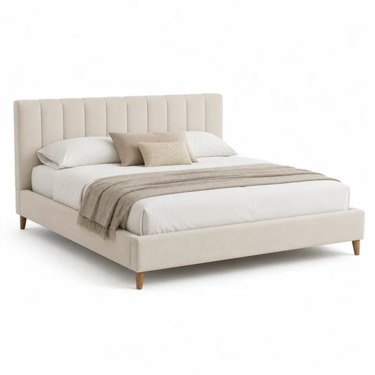 Polsterbett Doppelbett Polyesterbezug Beige 160 x 200 cm